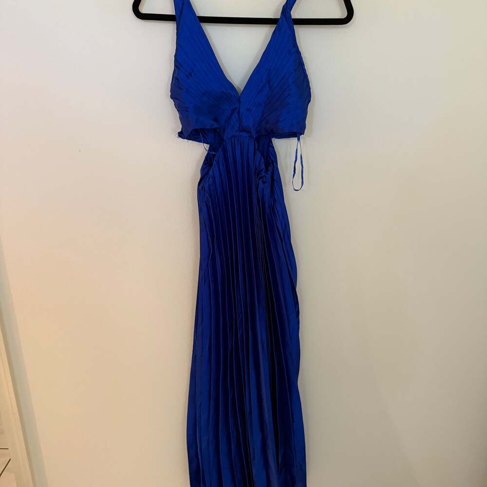 Sincerely Jules Royal Blue Pleated Satin Flare Dress